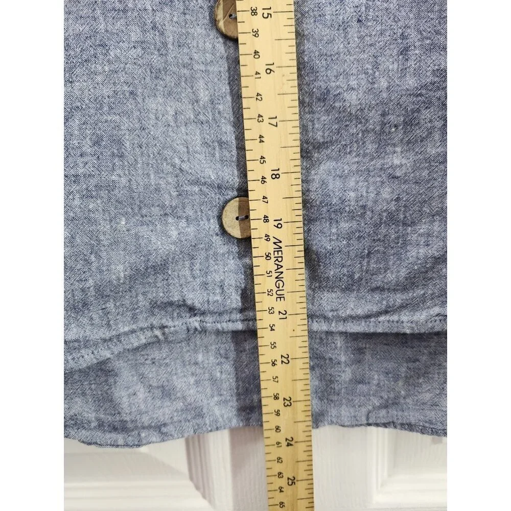 Zara Woman Sz Med  Soft Blue Chambray Fabric Tied Sleeves Casual Sophisticated - Picture 7 of 8